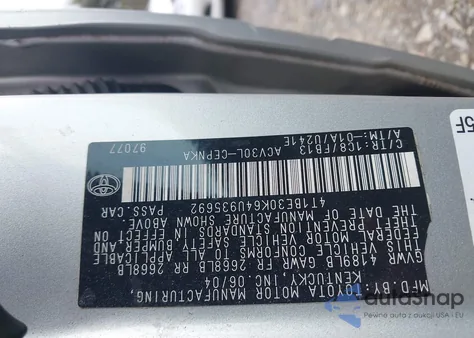 2004 Toyota Camry Le z USA, uszkodzony, nr VIN 4T1BE30K64U935692